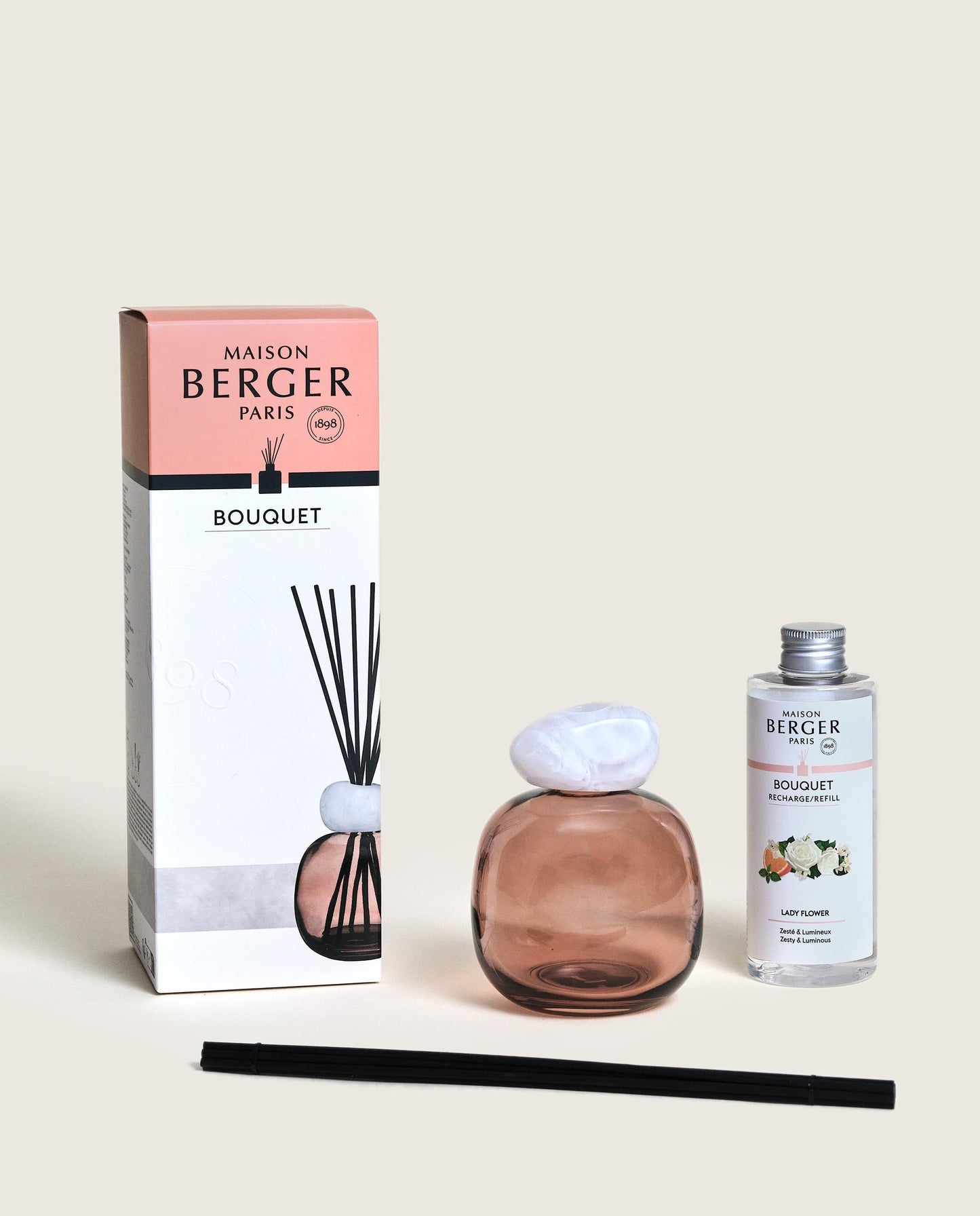 Mineral Burnt Sienna/White Reed Diffuser Gift Set with Lady Flower
