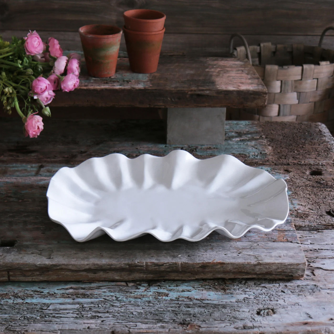 Luxury Melamine Bloom Oval Platter (White)