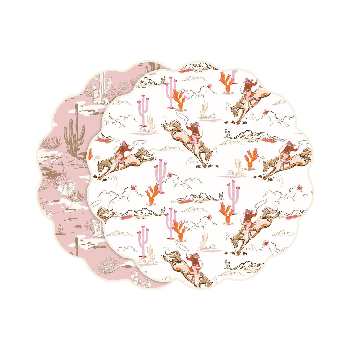 VIDA Cowgirl and Cactus Reversible Placemats Set of 4 (Pink and White)