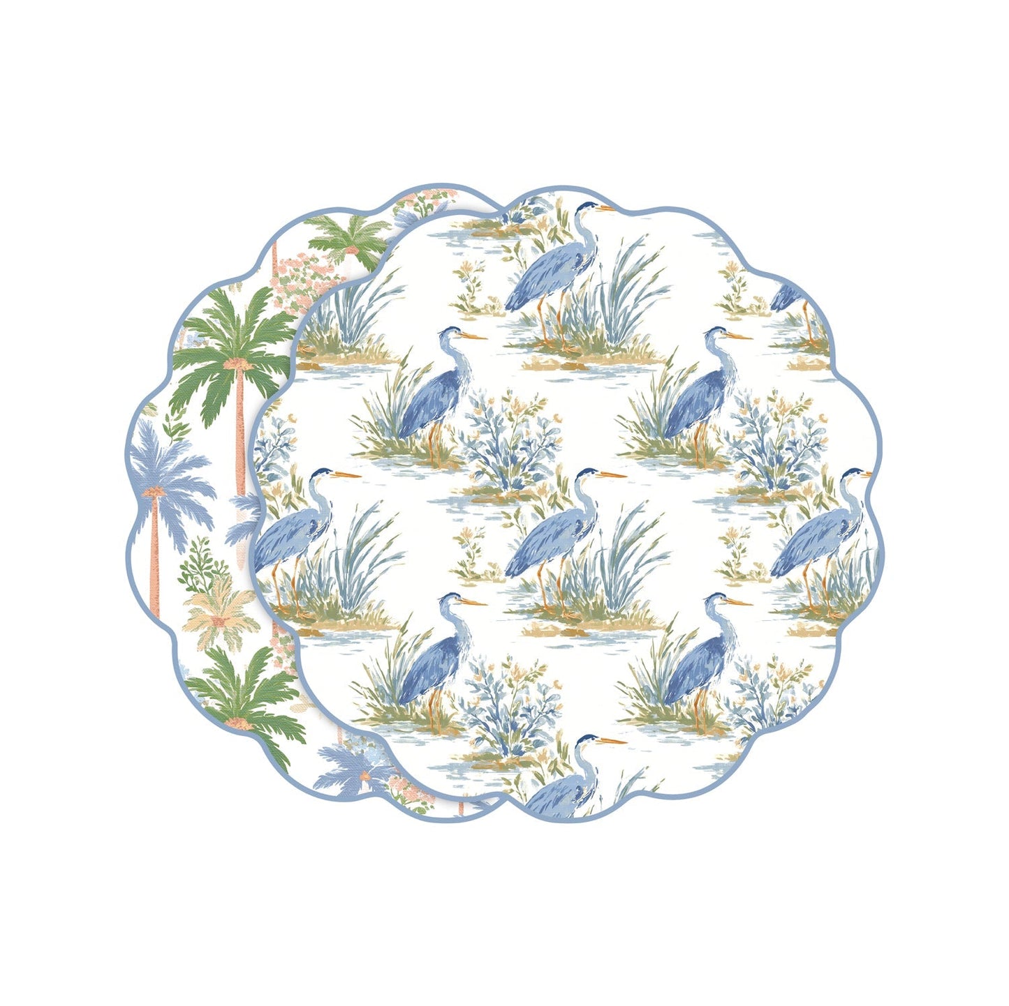 VIDA Heron and Palm Trees Reversible Placemats Set of 4 (Blue and Green)