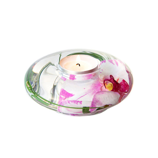 Pink & White Phalaenopsis Orchid T-Light Candle Holder