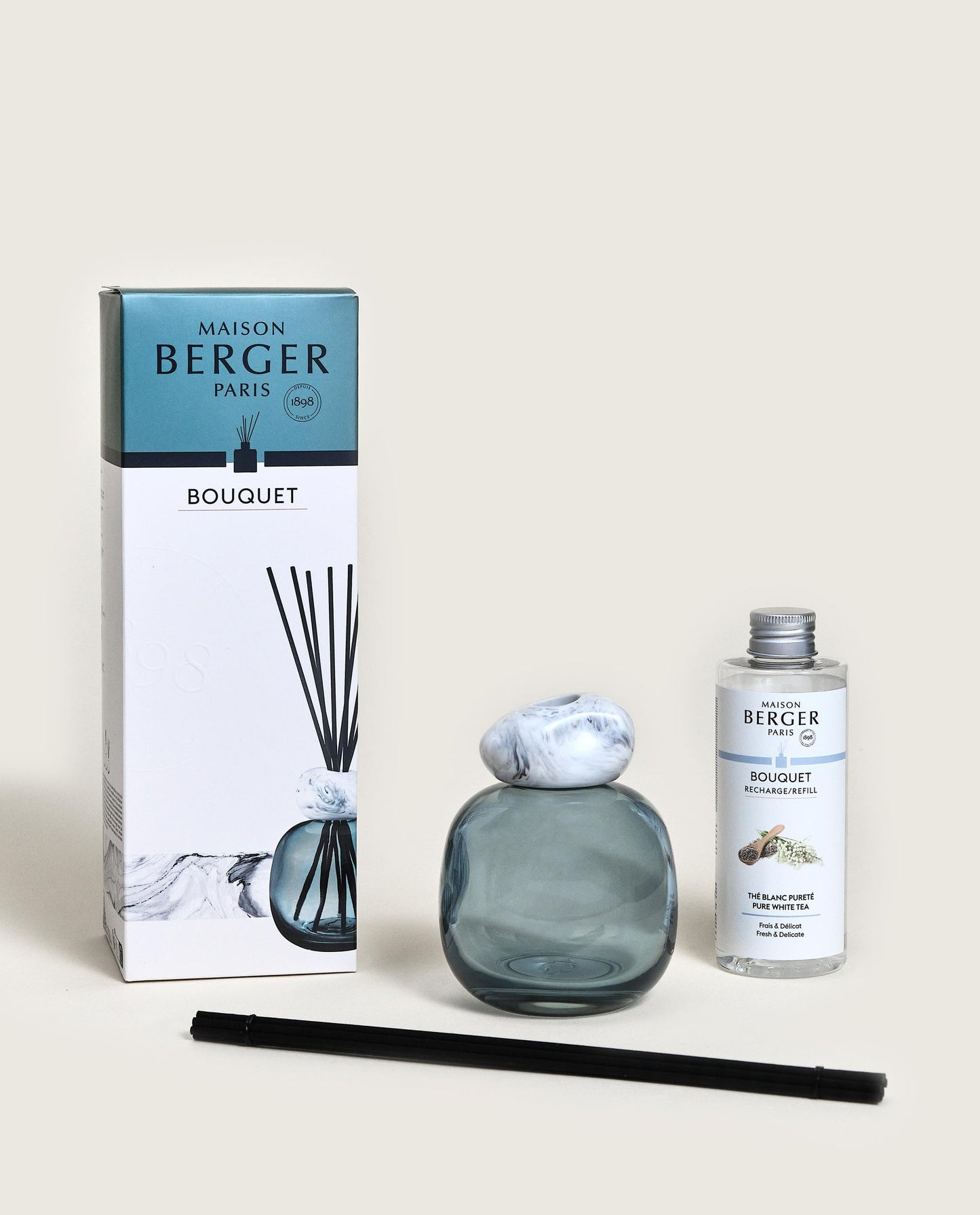 Mineral Blue/White Reed Diffuser Gift Set with Pure White Tea