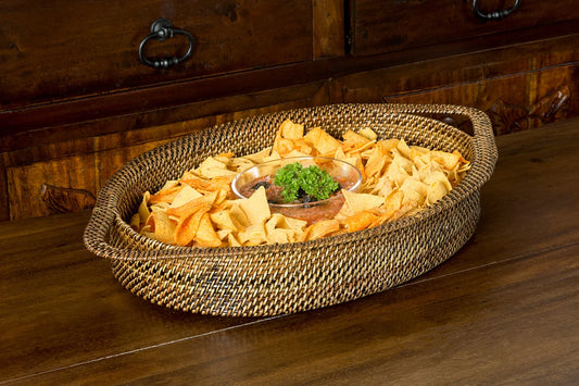 Oval Handwoven Chip & Dip with Glass 16 oz Dish