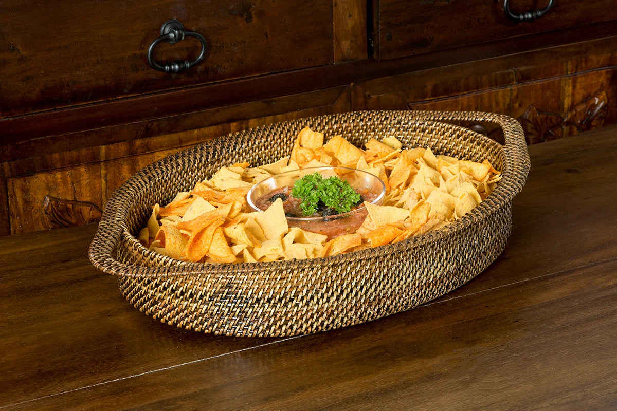 Oval Handwoven Chip & Dip with Glass 16 oz Dish