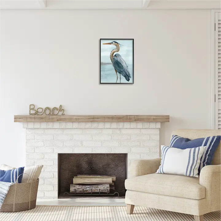 Heron Bird On Beach Framed