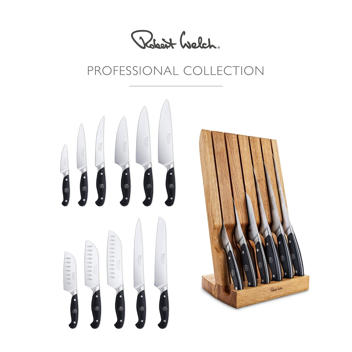 Professional Angle Oak Knife Block Set with Knife Sharpener