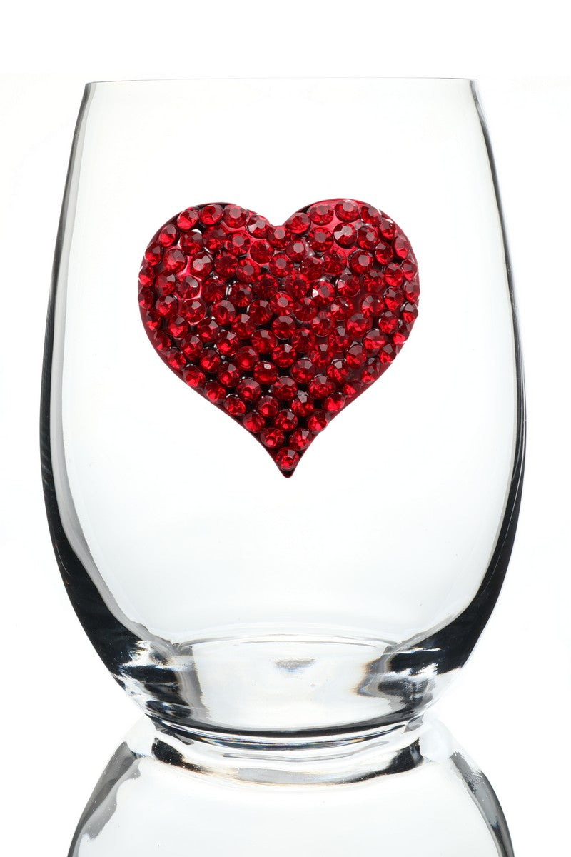 Jeweled Stemless Wine Glass - Heart
