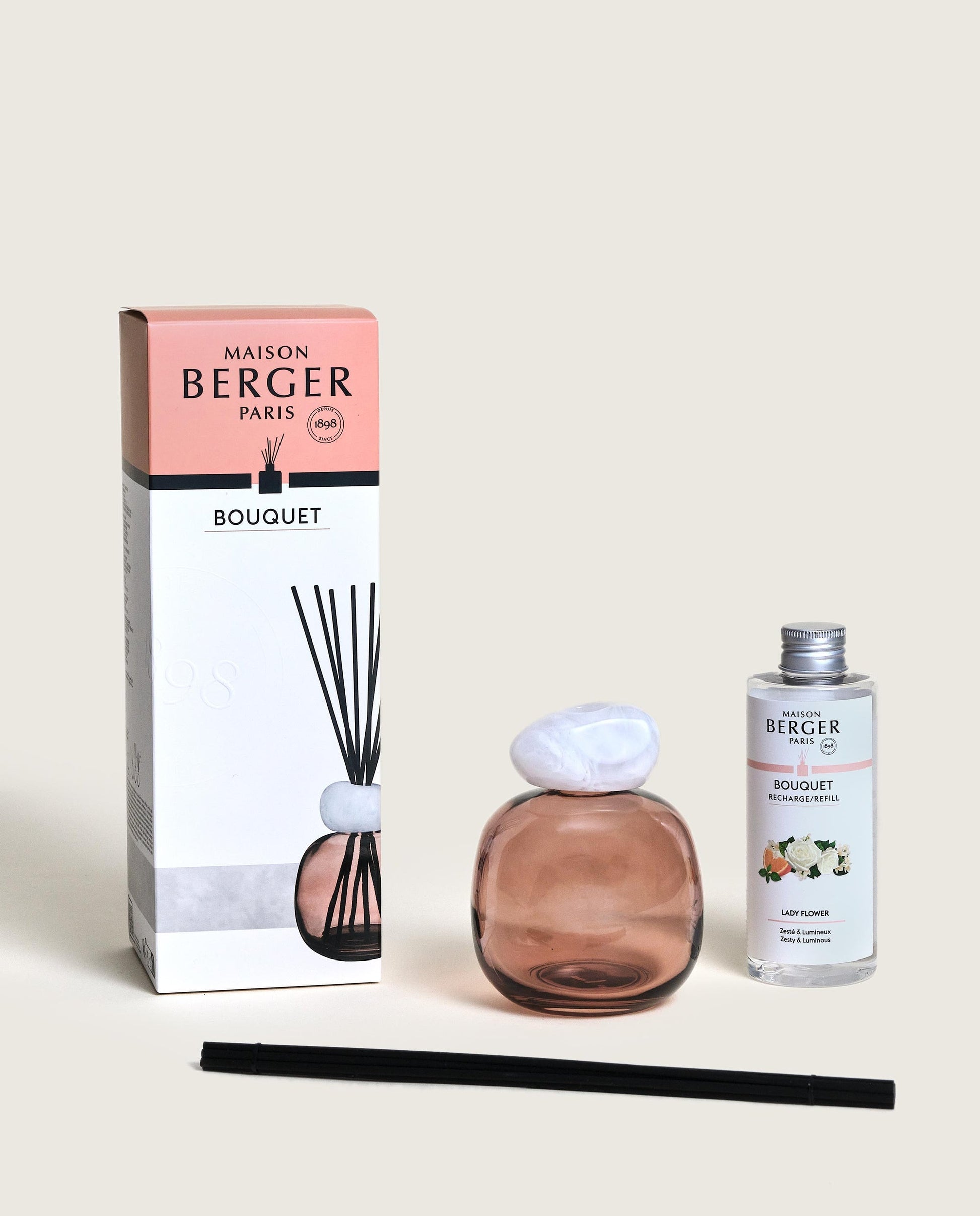 Mineral Burnt Sienna/White Reed Diffuser Gift Set with Lady Flower