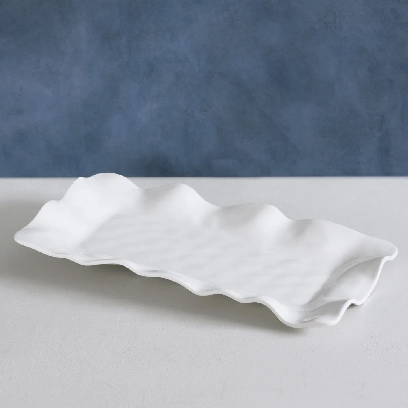 Luxury Melamine Havana Long Rectangular Serving Platter (White)