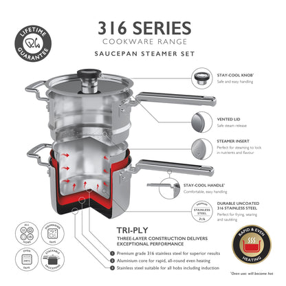 316 Series Cookware 18cm Steamer Set, 2 Piece