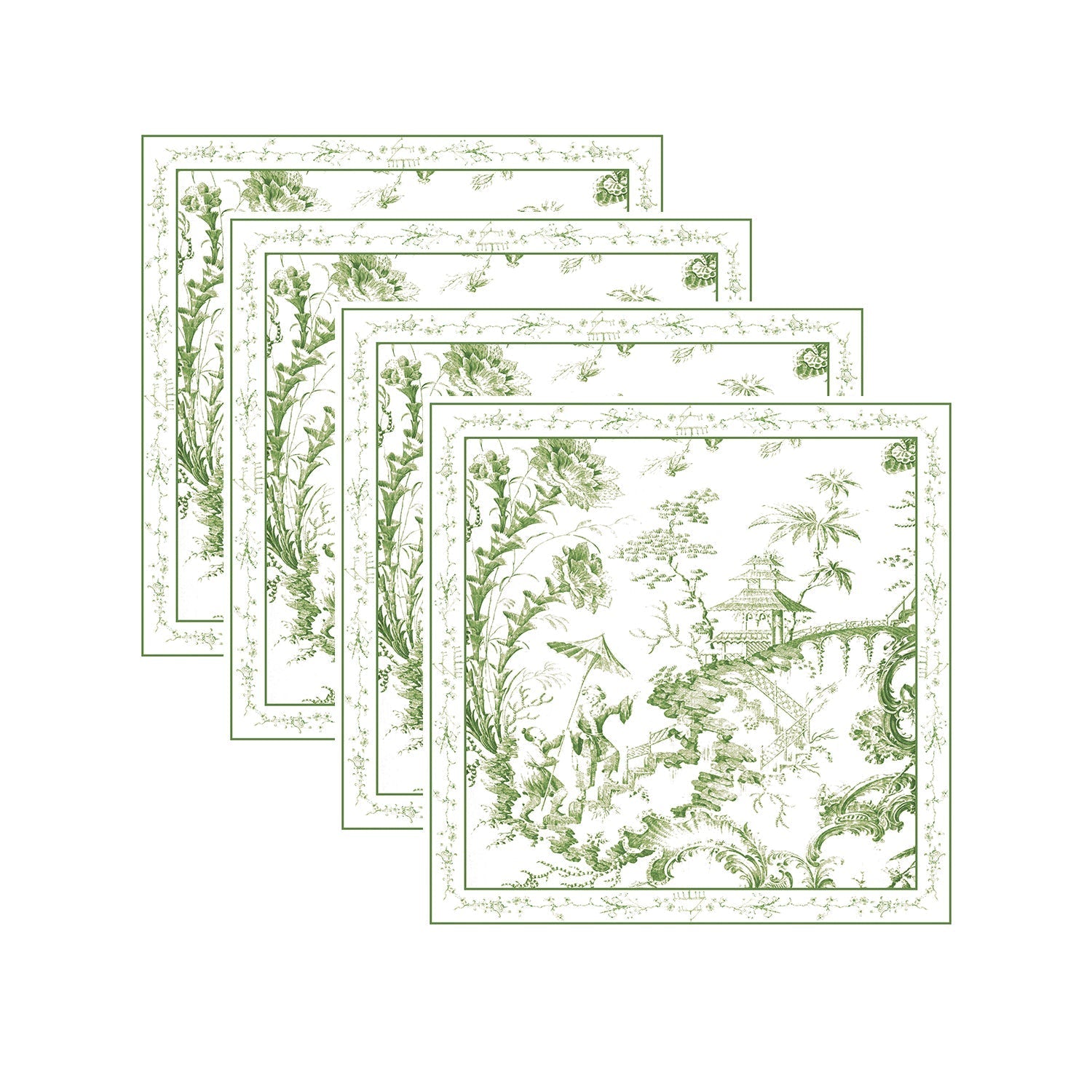 LINENS Chinoiserie Napkins 20 x 20 Set of 4 (Green and White)