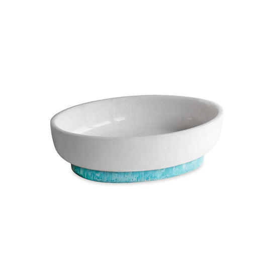 RESIN Rio Large Oval Bowl with Base (White and Turquoise)