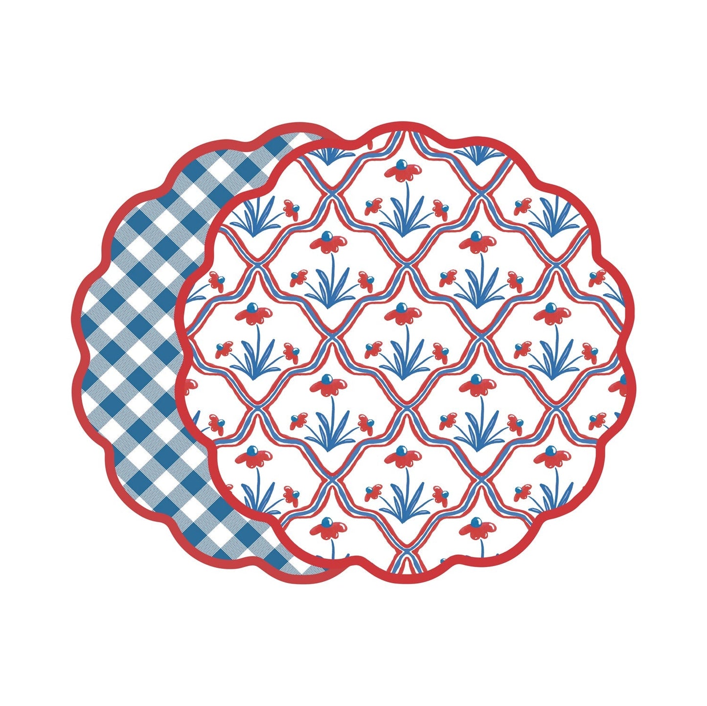 VIDA Americana Floral and Gingham Reversible Placemats Set of 4 (Red and Blue)
