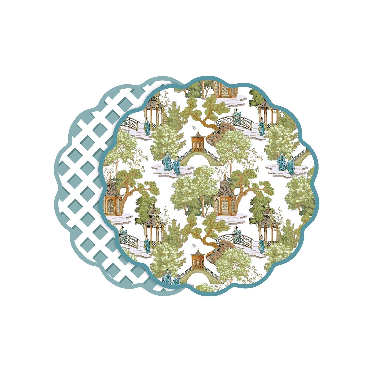 VIDA Pagoda and Lattice Reversible Placemats Set of 4 (Blue and Green)