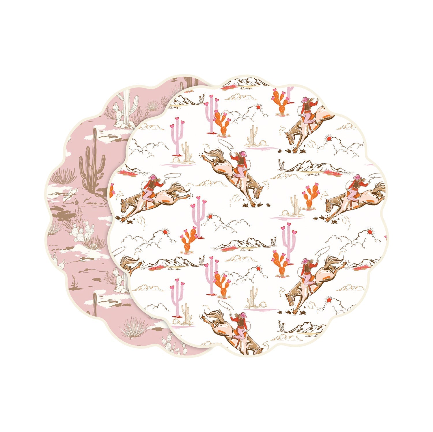 VIDA Cowgirl and Cactus Reversible Placemats Set of 4 (Pink and White)