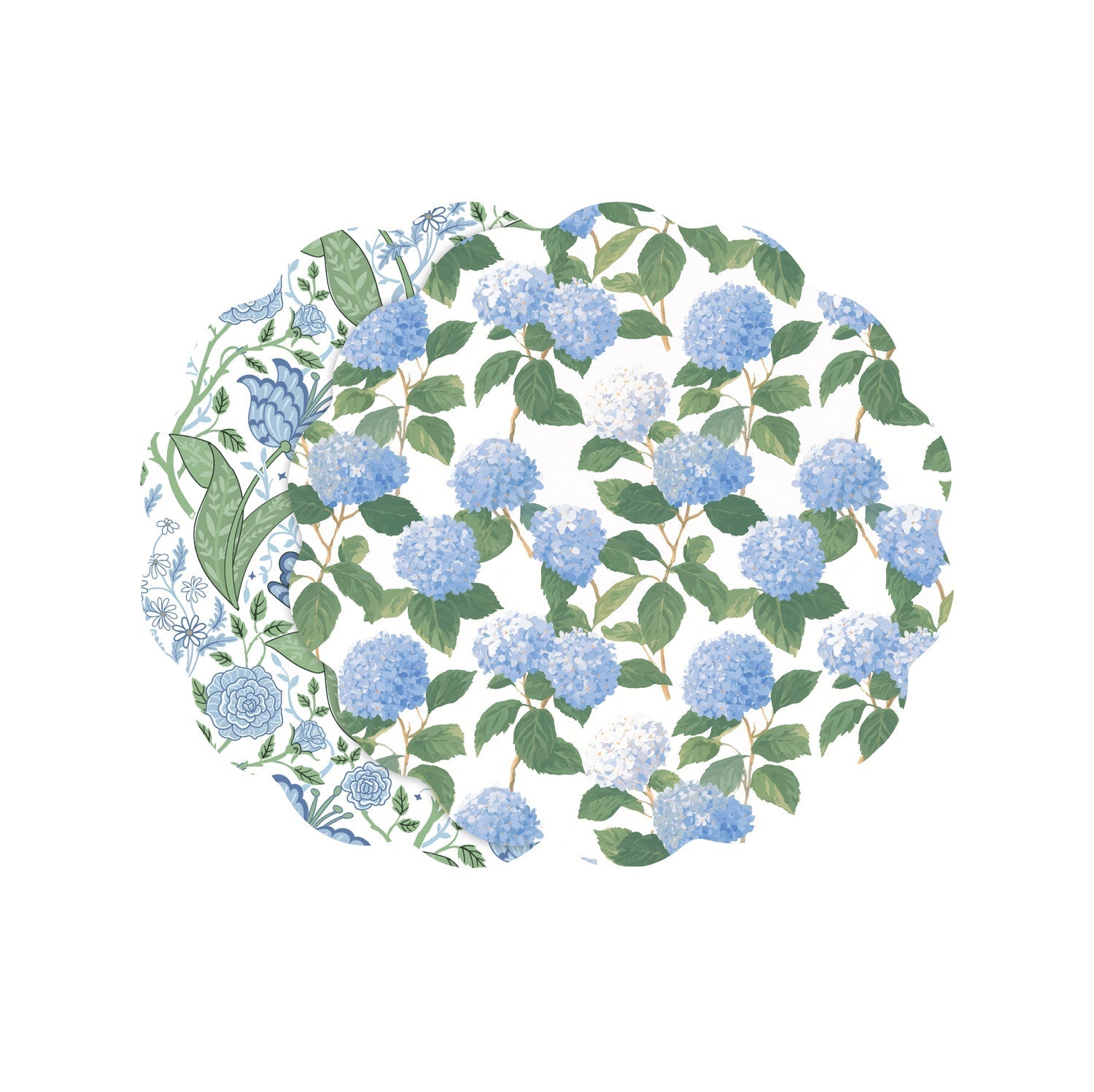 VIDA Blue Hydrangea andFloral Reversible Placemats Set of 4 (Blue and Green)