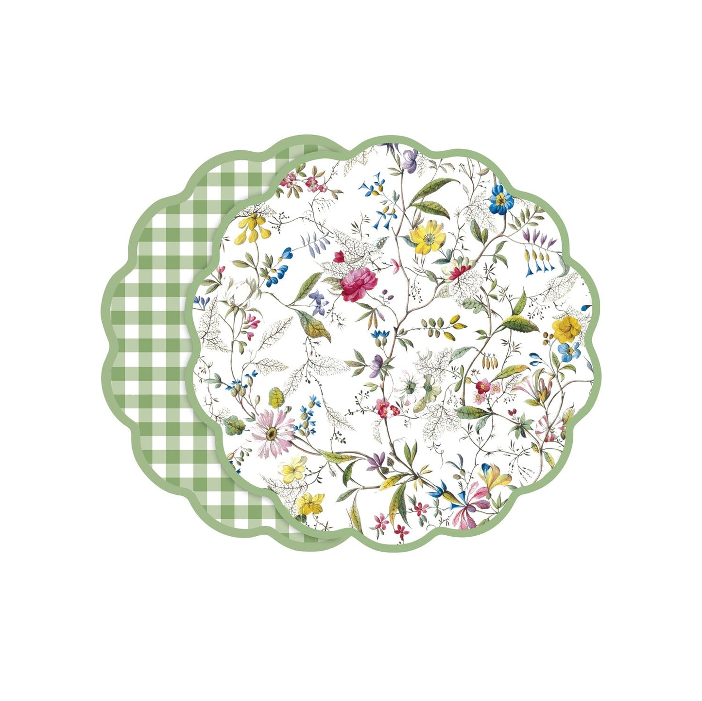 VIDA Springtime Floral and Gingham Reversible Placemats Set of 4 (Green and White)