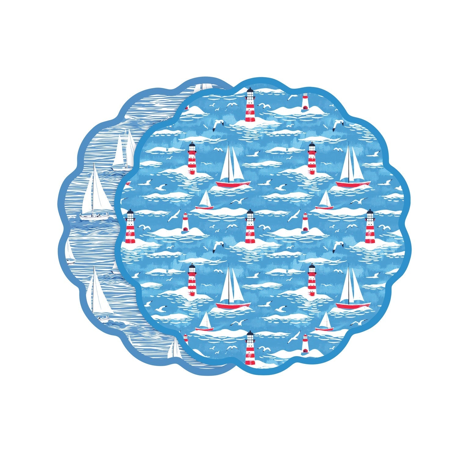VIDA Sailboats and Lighthouses Reversible Placemats Set of 4 (Blue and Red)