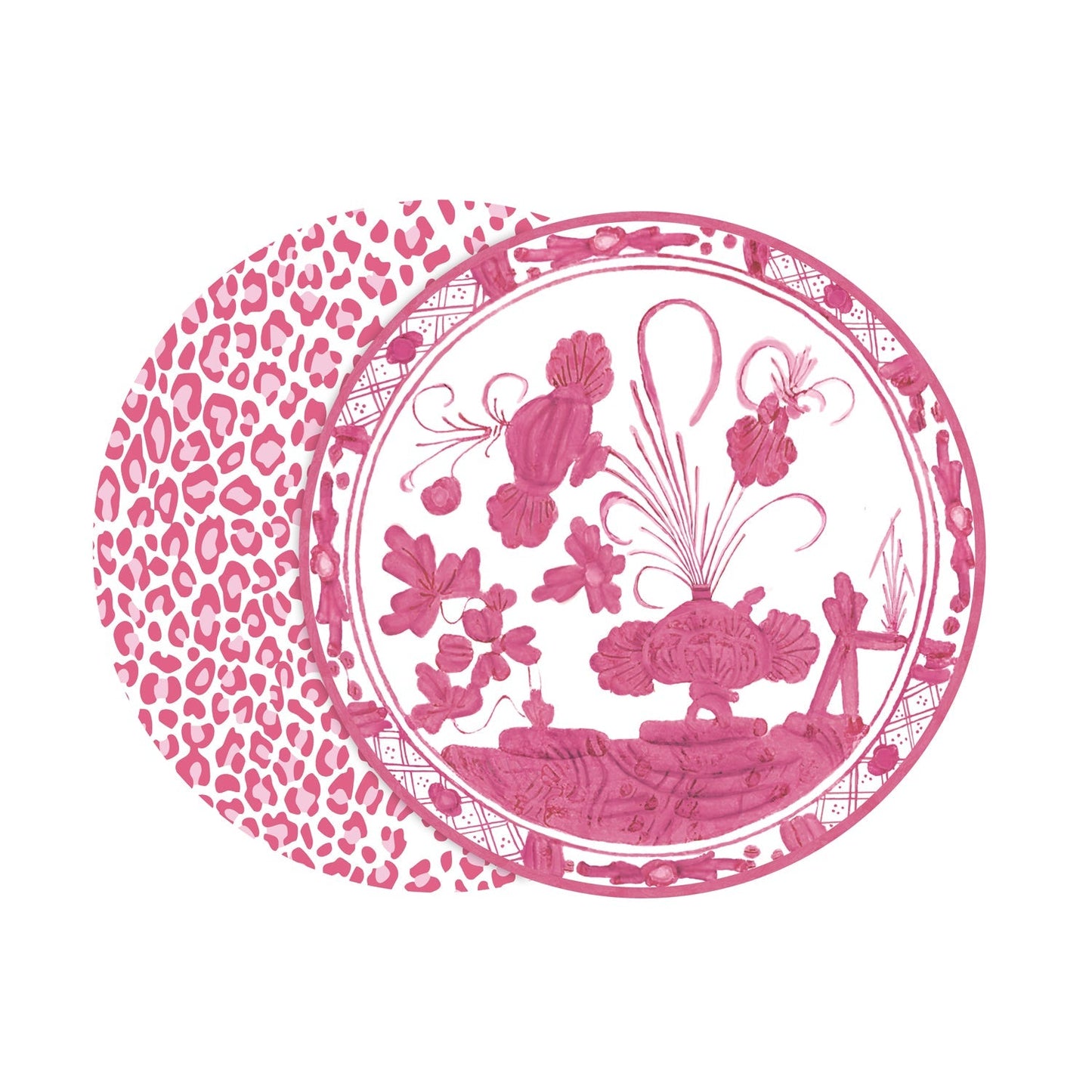 VIDA Faenza and Leopard Reversible Placemats Set of 4 (Pink and White)