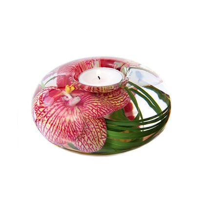 Pink & Yellow Spotted Phalaenopsis Orchid T-Light Candle Holder