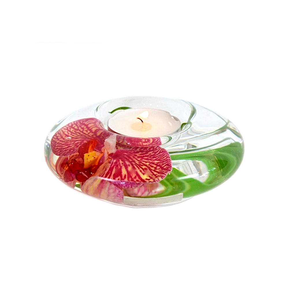 Pink & Yellow Spotted Phalaenopsis Orchid T-Light Candle Holder