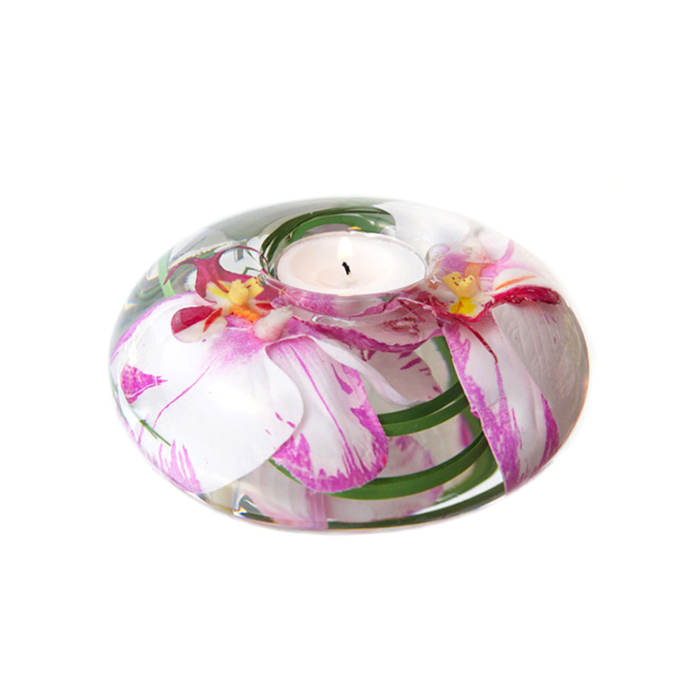 Pink & White Phalaenopsis Orchid T-Light Candle Holder
