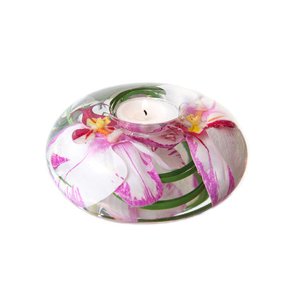 Pink & White Phalaenopsis Orchid T-Light Candle Holder