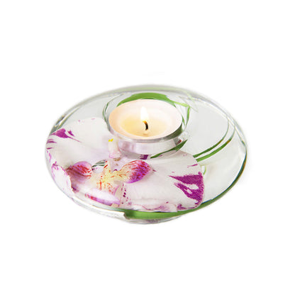 White & Lavender Phalaenopsis Orchid T-Light Candle Holder