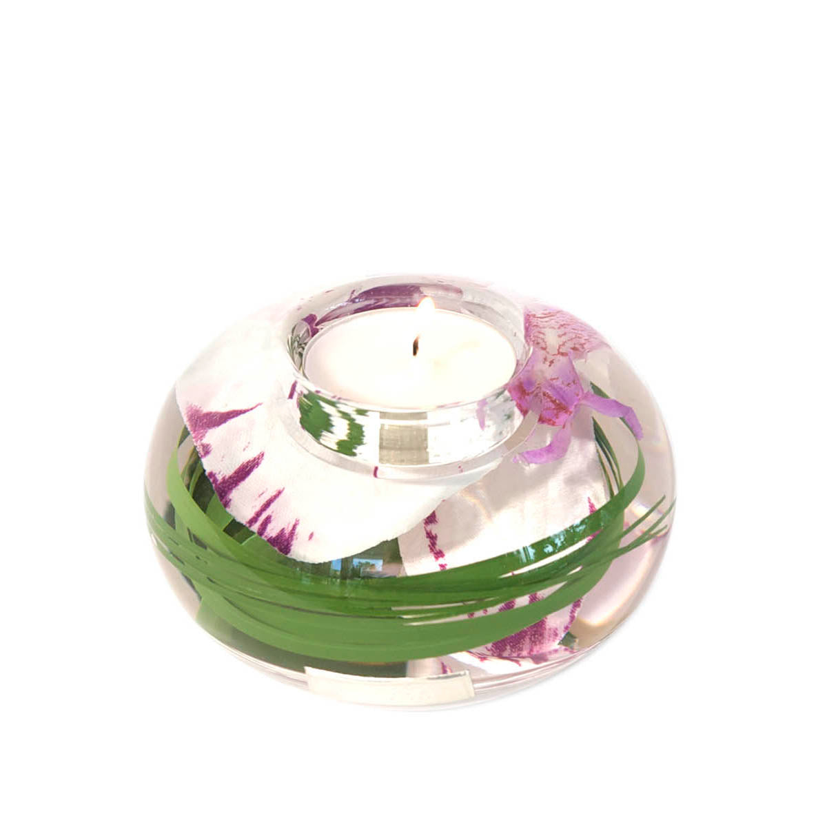 White & Lavender Phalaenopsis Orchid T-Light Candle Holder