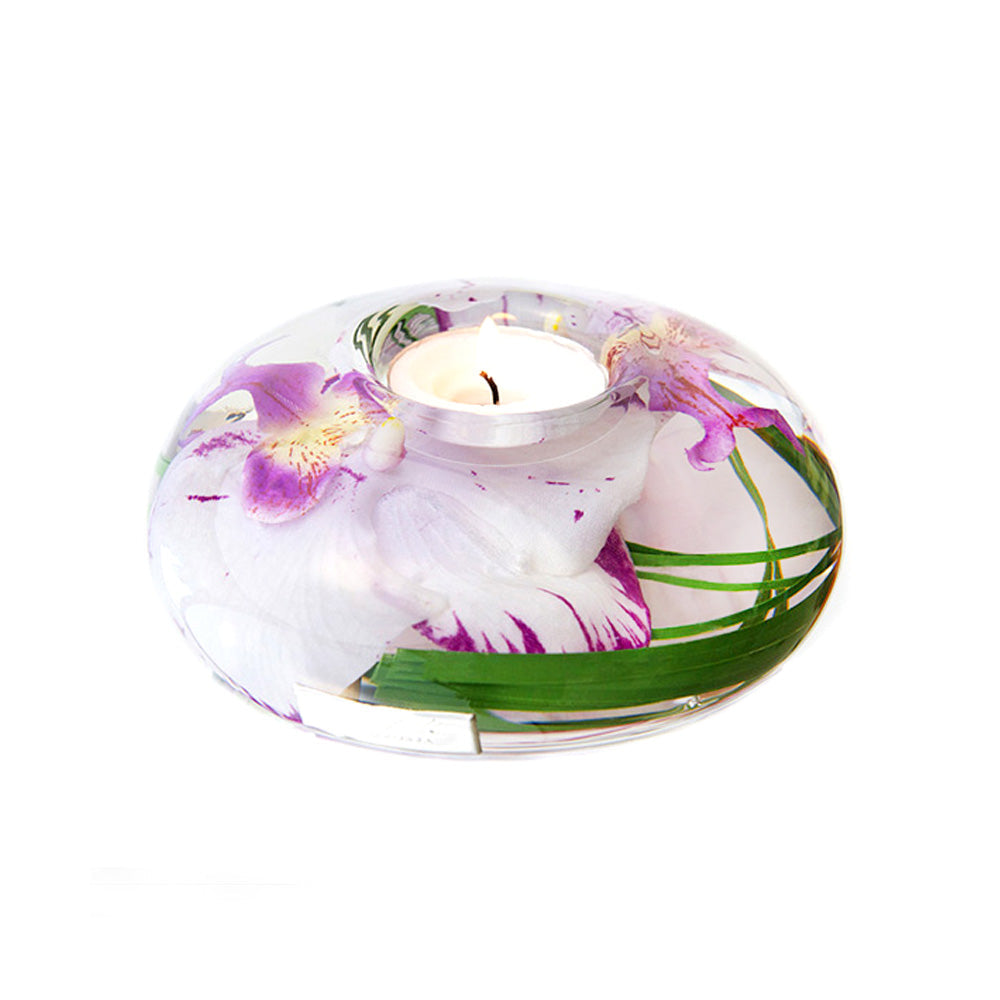White & Lavender Phalaenopsis Orchid T-Light Candle Holder