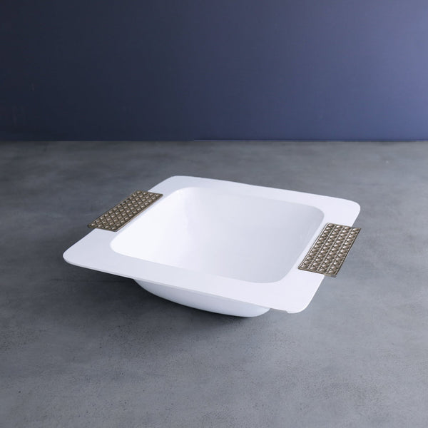 FINAL SALE -  THANNI Rattan Large Square Bowl  (White and Gold)