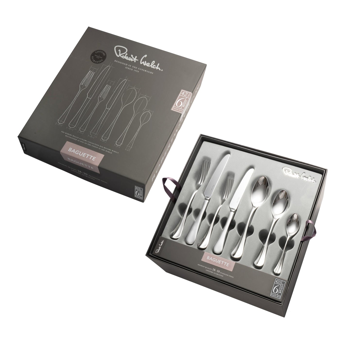 Baguette Bright Cutlery Set, 42 Piece for 6 People
