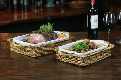 Rectangular Casserole Basket with Calaisio Stoneware Roaster, 2QT