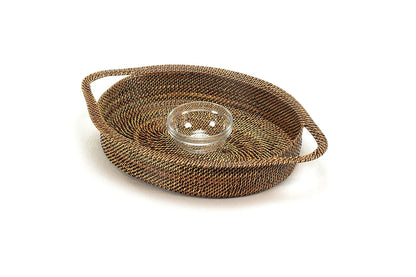 Oval Handwoven Chip & Dip with Glass 16 oz Dish