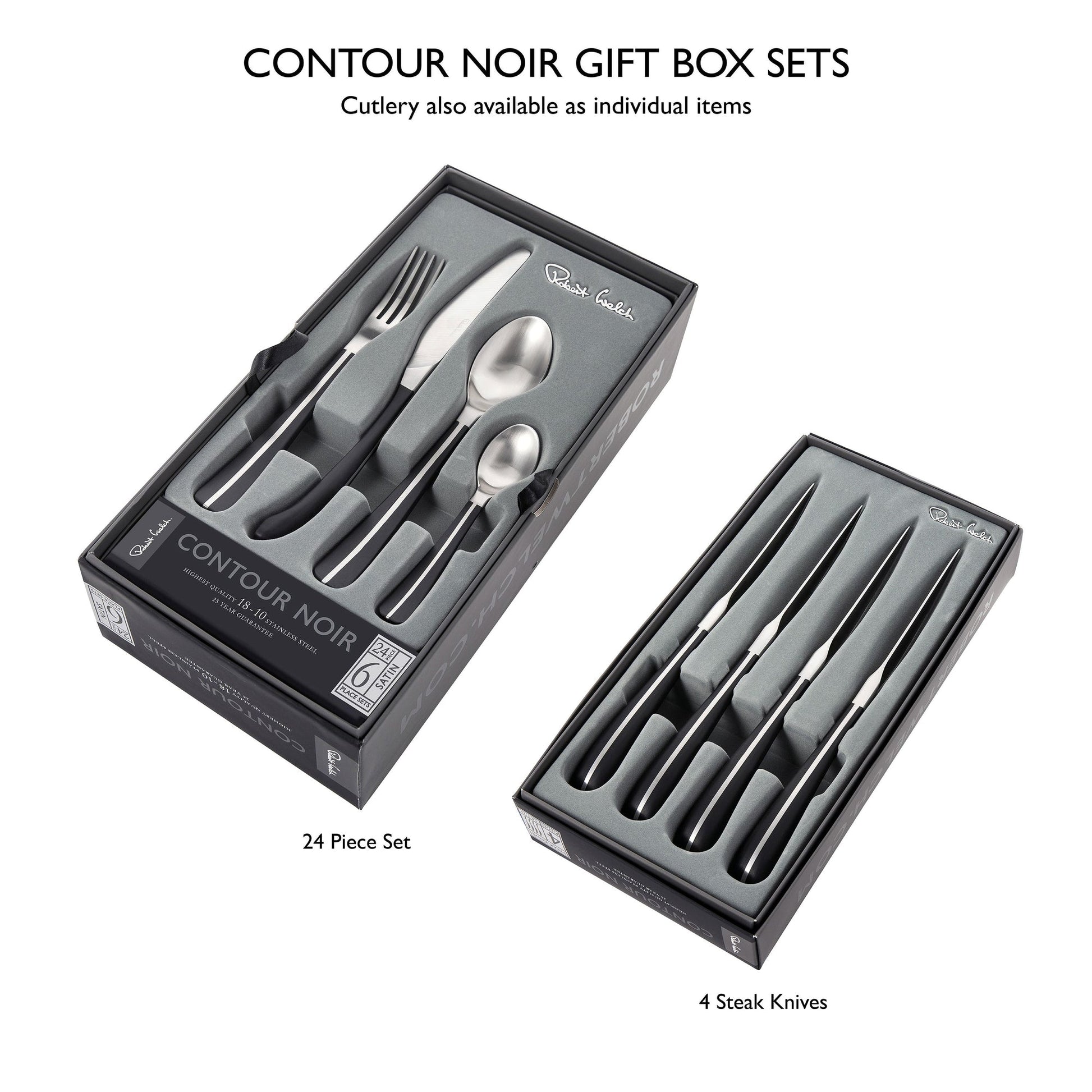 Contour Noir Satin Steak Knife, Set of 4 (Plain Edged)