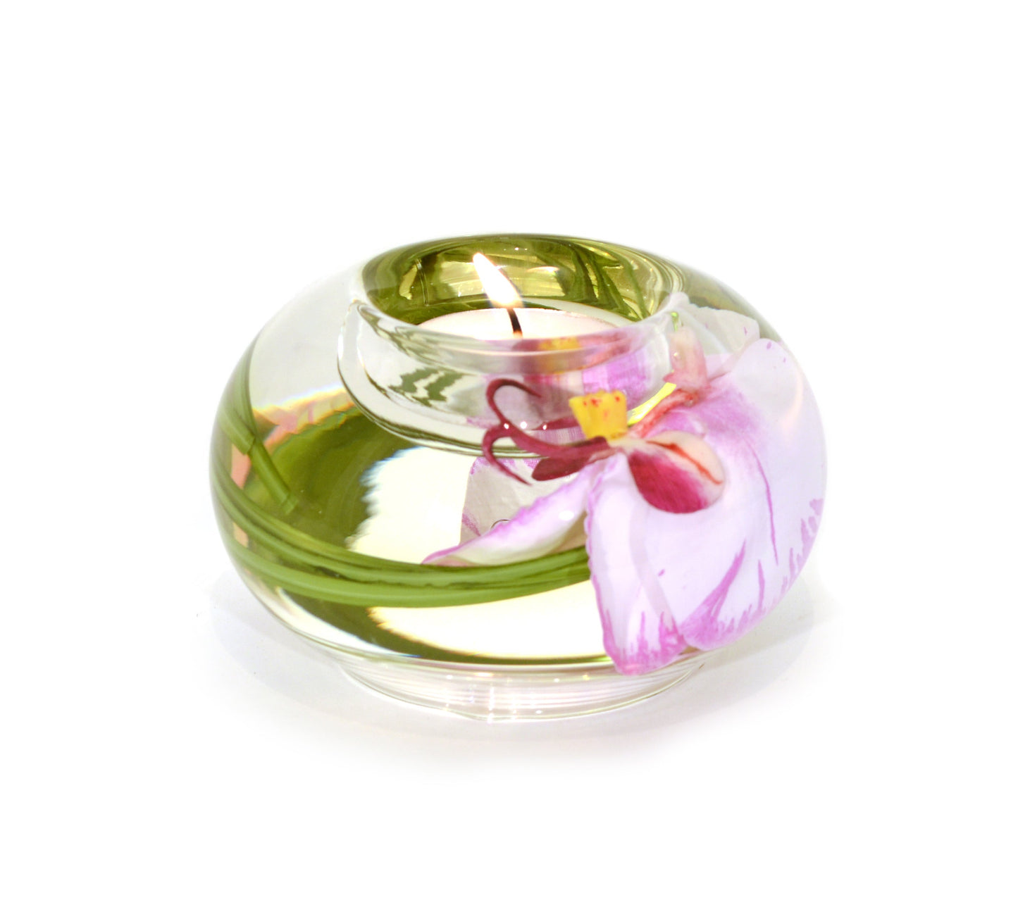 Pink & White Phalaenopsis Orchid T-Light Candle Holder