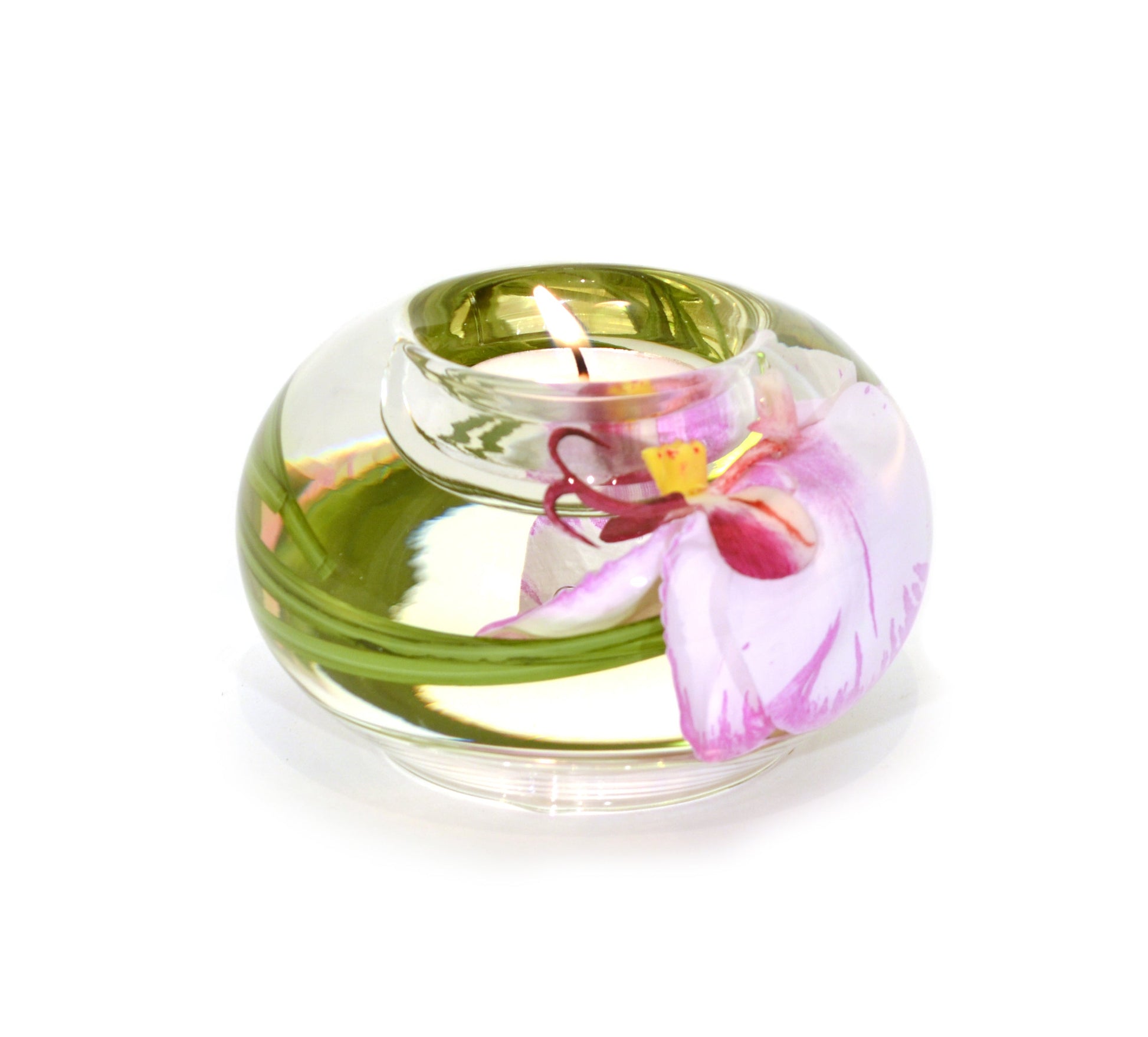 Pink & White Phalaenopsis Orchid T-Light Candle Holder
