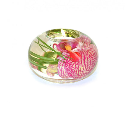 Pink & Yellow Spotted Phalaenopsis Orchid T-Light Candle Holder