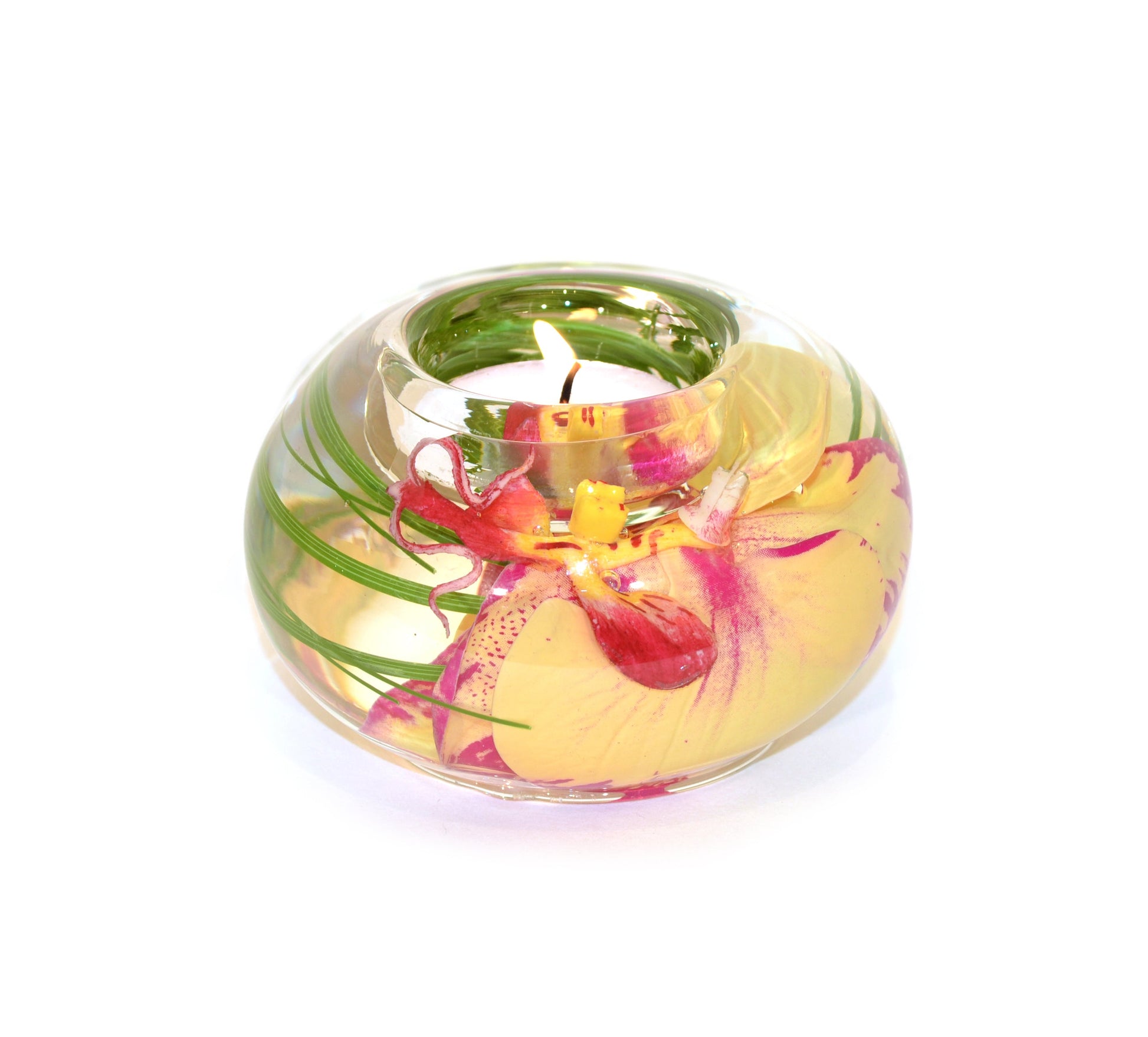 Yellow & Fuchsia Phalaenopsis Orchid T-Light Candle Holder