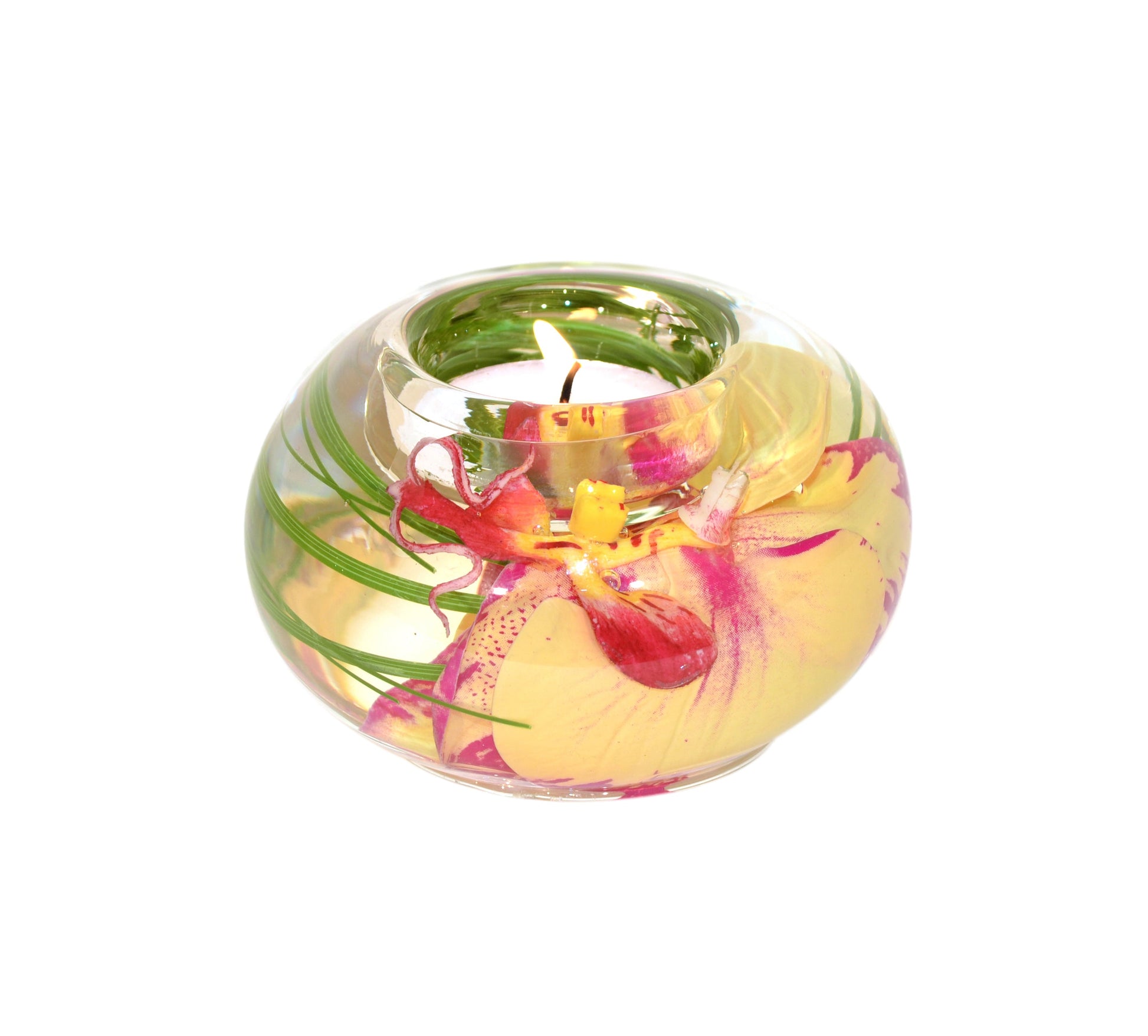 Yellow & Fuchsia Phalaenopsis Orchid T-Light Candle Holder