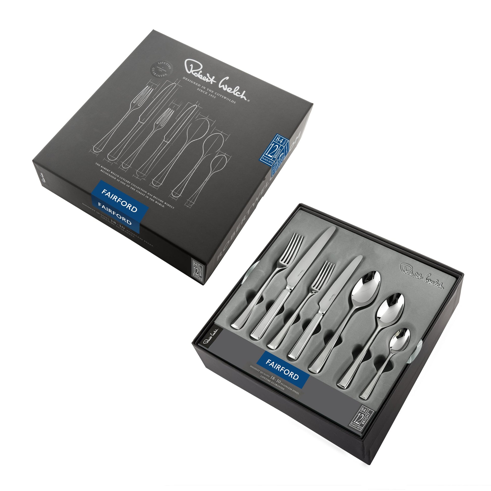 Fairford Bright Cutlery Set, 84 Piece for 12 People