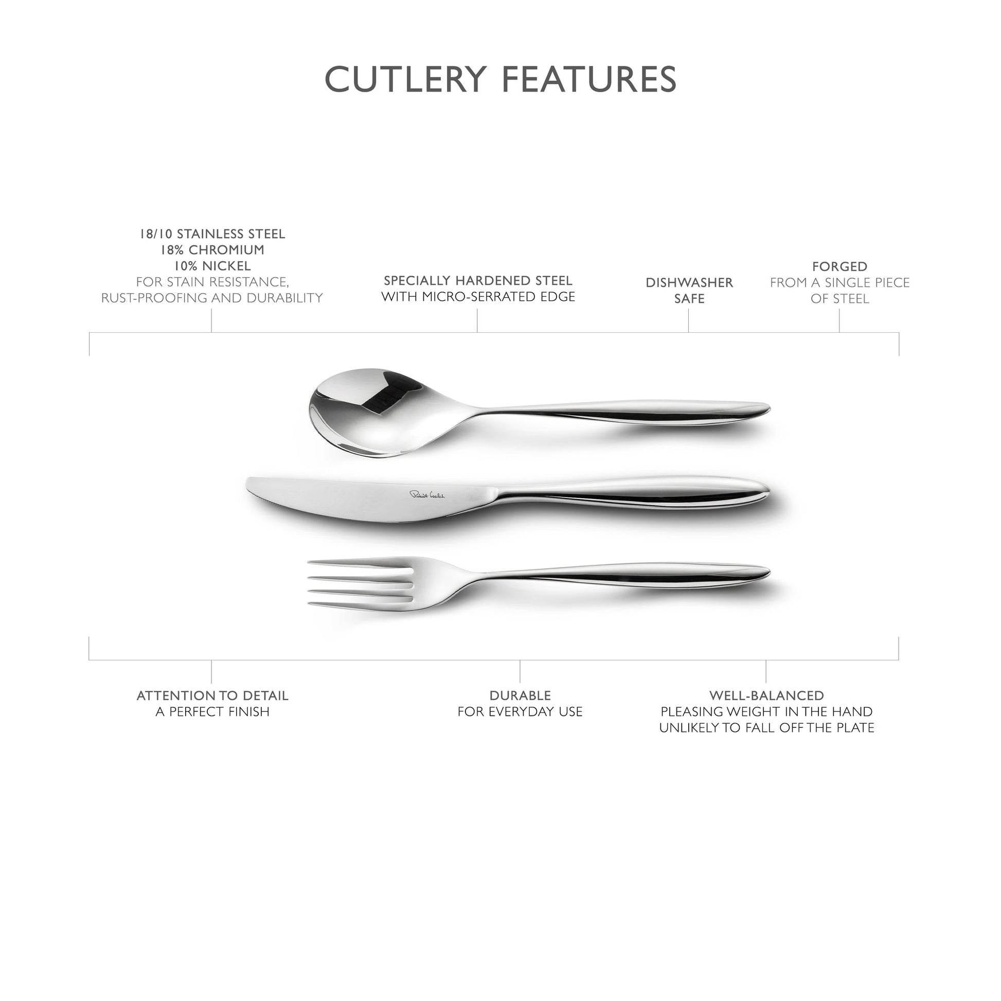 Hidcote Bright Cutlery Set, 48 Piece for 6 People - 6 Free Steak Knives