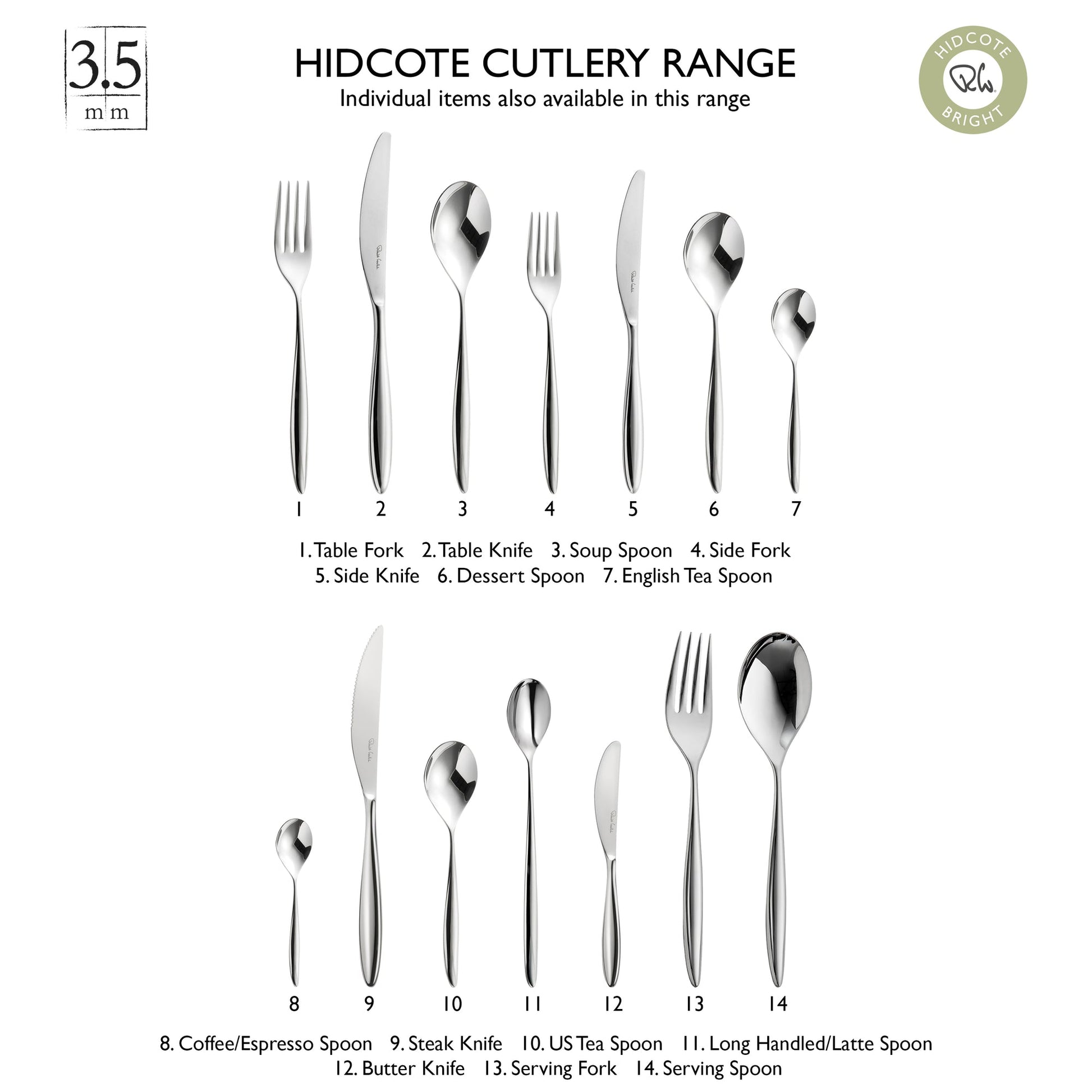 Hidcote Bright Cutlery Set, 48 Piece for 6 People - 6 Free Steak Knives