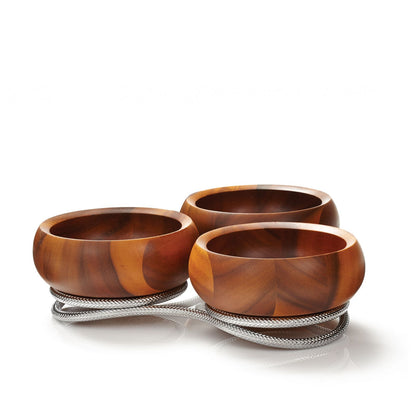 Nambe Braid Wooden Condiment Server