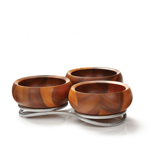 Nambe Braid Wooden Condiment Server