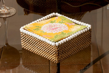 Cocktail Napkin Holder With White Wood Beads