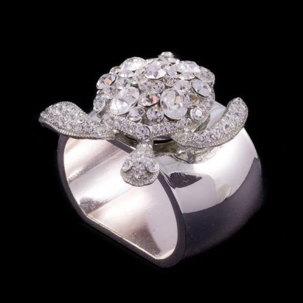 Isabella Adams Sea Turtle Napkin Ring Featuring Clear Premium Crystal - Set of 4