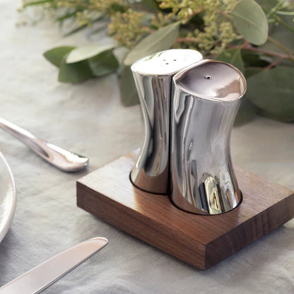 Robert Welch Drift Salt & Pepper Shakers on Walnut Stand