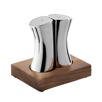 Robert Welch Drift Salt & Pepper Shakers on Walnut Stand