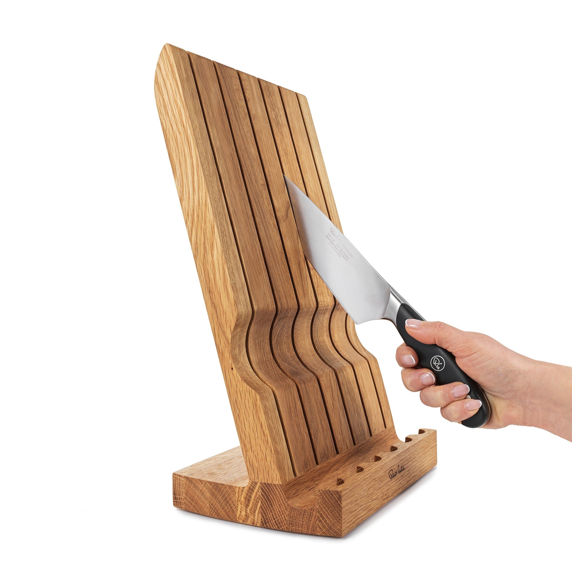 Professional Angle Oak Knife Block Set with Knife Sharpener